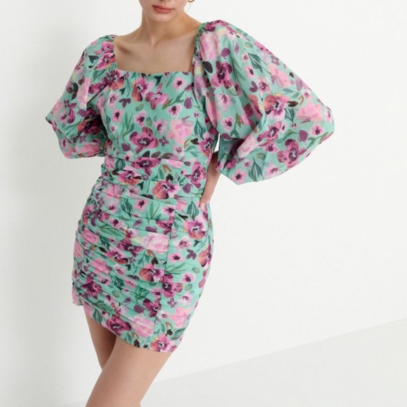Floral Puff-Sleeve Mini Dress | 100% Cotton | Size XS | Trendy & Chic - Picture 1 of 3